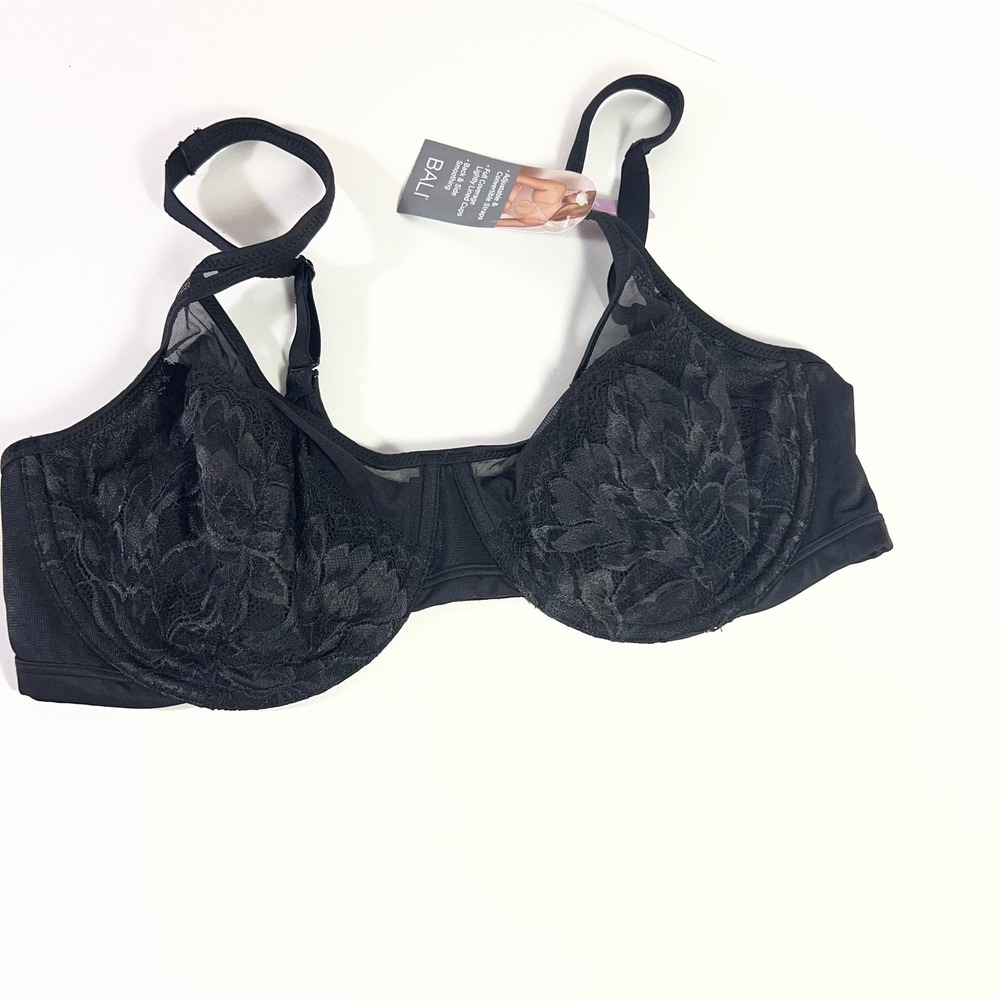 Bali Bra Full Coverage Lightly Lined Adjustable Black Lace NWT 38D #1
